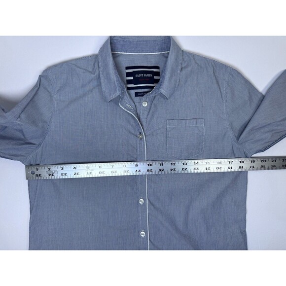 Saint James Button Down Shirt Womens Small Blue White Stripe Long Sleeve Coastal - Picture 10 of 13